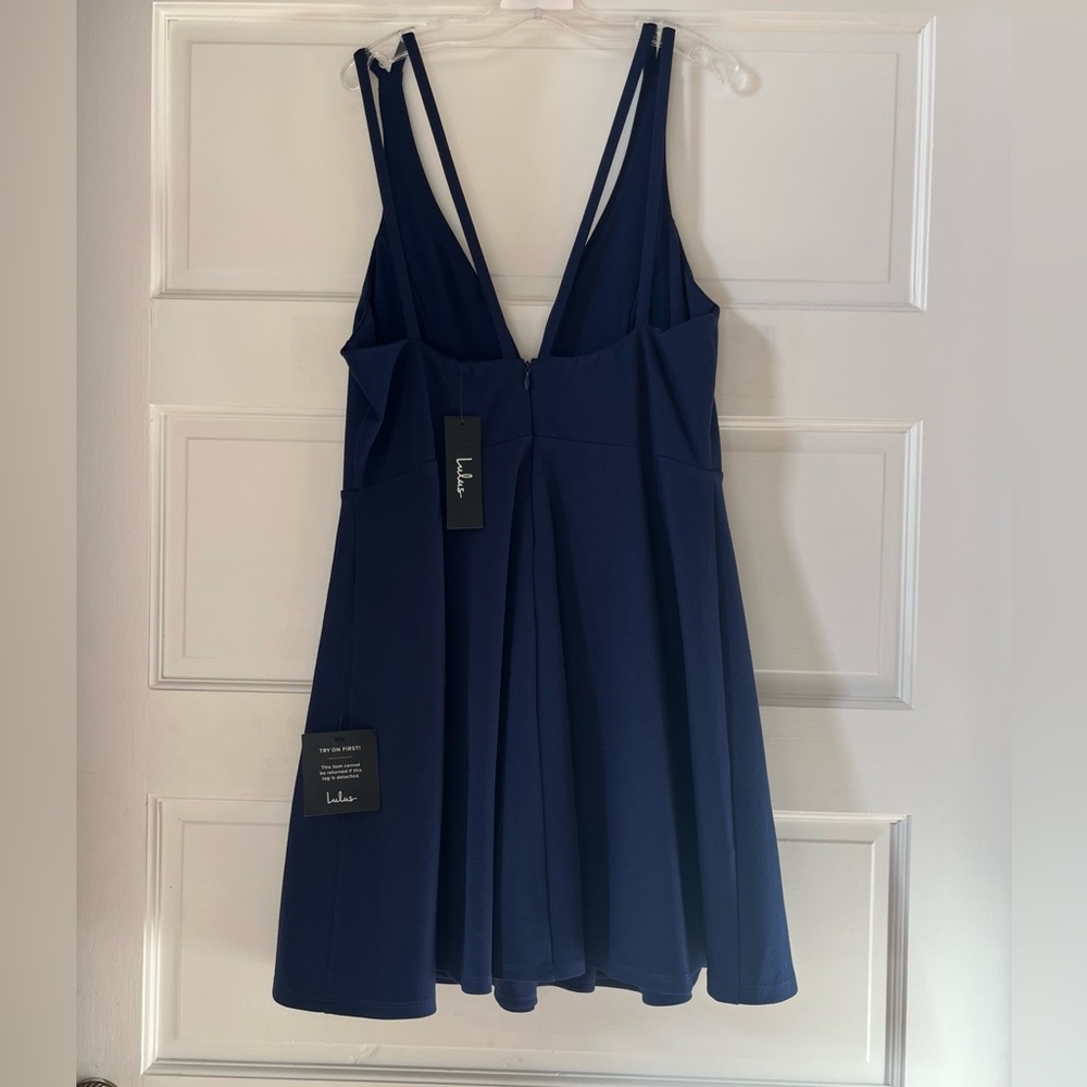 NWT Lulus Forever Crush Navy Blue Strappy Sleeveless Skater Dress - Picture 4 of 10